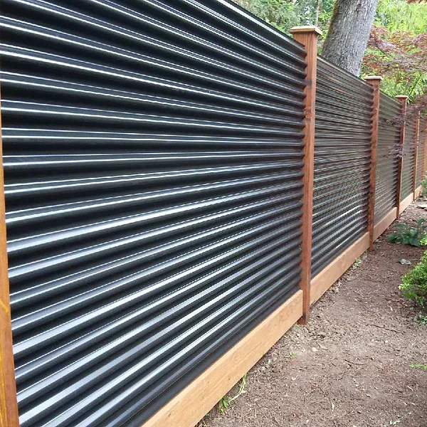 Corrugated steel fence with cedar frame