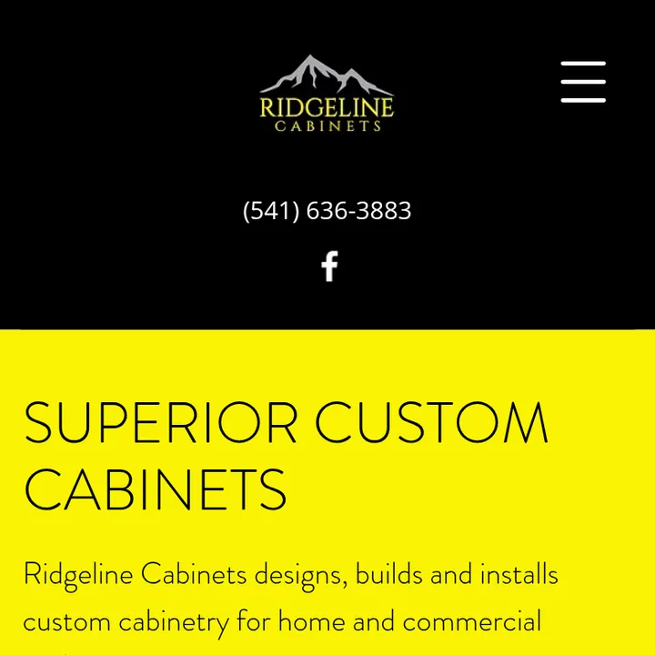 Top of ridgelinecabinets.com on a phone, Oct 18, 2026
