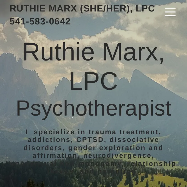Top of ruthiemarx.com on a phone, Oct 18, 2026