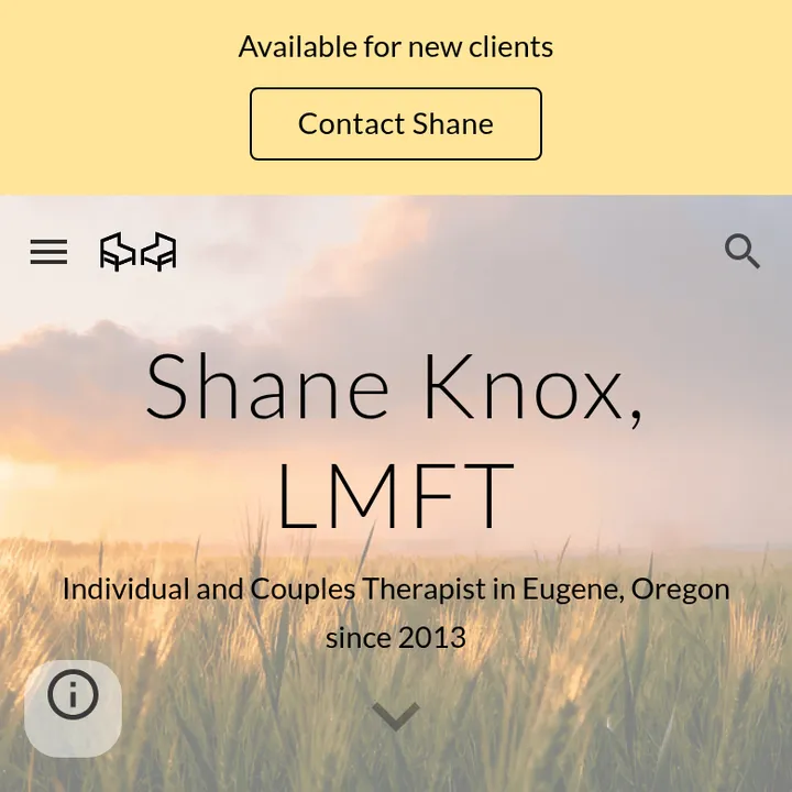 Top of shaneknoxtherapy.com on a phone, Oct 18, 2026