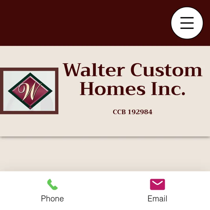 Top of waltercustomhomes.com on a phone, Oct 18, 2026